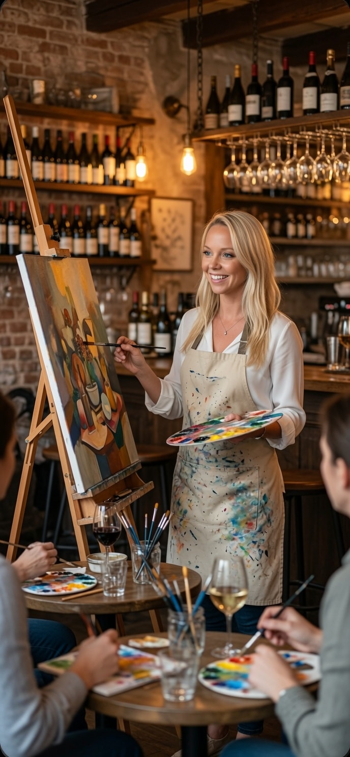 Artist Daphne Dix teaching a painting class